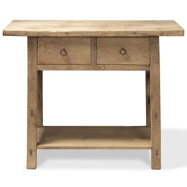 This natural elm table was crafted in Shanxi, circa 1880, with a sturdy, thick top and subtly splayed legs. It features...