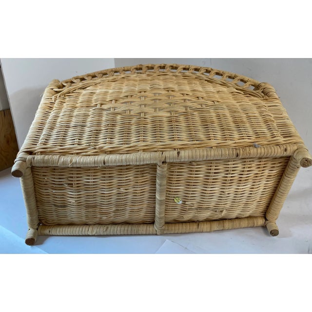 Wood Vintage Natural Wicker Magazine Rack Basket For Sale - Image 7 of 9