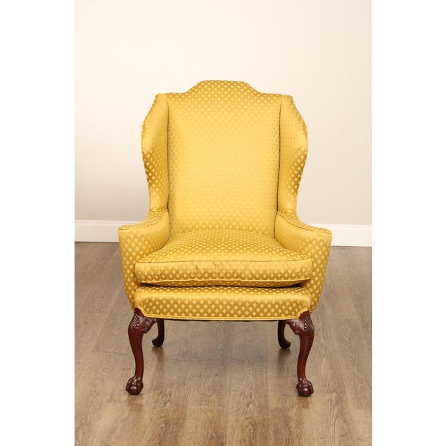 Chippendale Style Custom Quality Mahogany Wingback Chair For Sale - Image 9 of 12