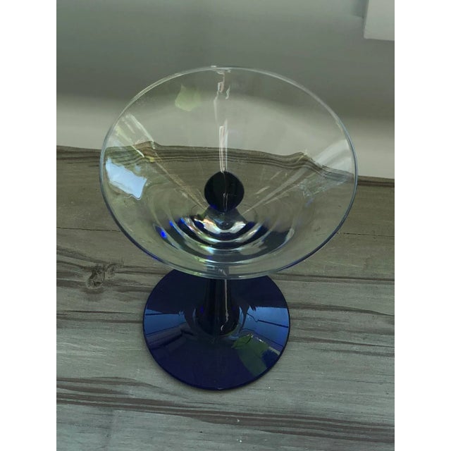1980s Vintage Cobalt Blue Curve Stemmed Martini Glasses-Set of 4 For Sale - Image 5 of 7