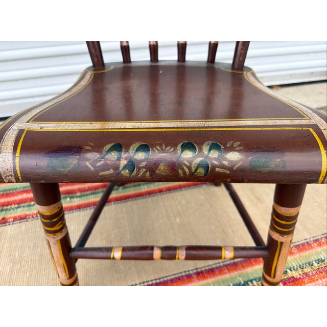 Farmhouse Antique Paint Decorated Pennsylvania Kitchen Windsor Side Chair For Sale - Image 3 of 17