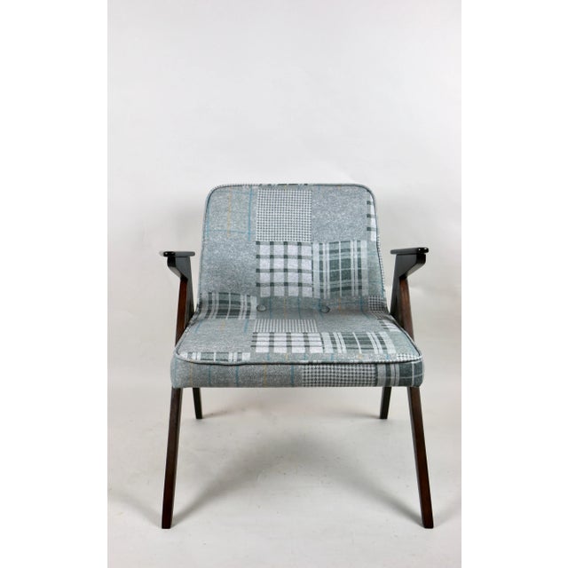 Grey-Blue Chequered Bunny Armchair by Józef Chierowski, 1970s For Sale - Image 4 of 12