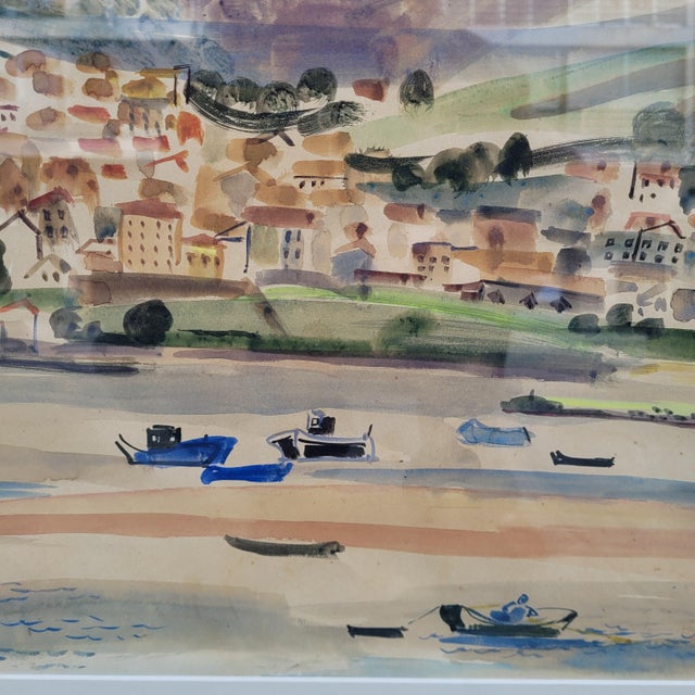 Orange Menchu Gal, Txingudi Bay and Mount San Marcial, 20th Century, Watercolor on Paper For Sale - Image 8 of 18