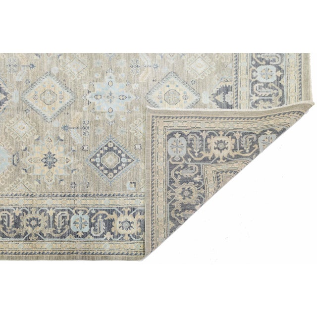 Modern Modern Oushak Style Hand-Knotted Wool & Silk Area Rug in Soft Beige and Blue For Sale - Image 3 of 12
