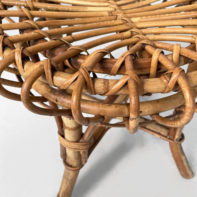 Mid-Century Modern Italian Round Table Stool in Rattan, 1960s For Sale - Image 4 of 14