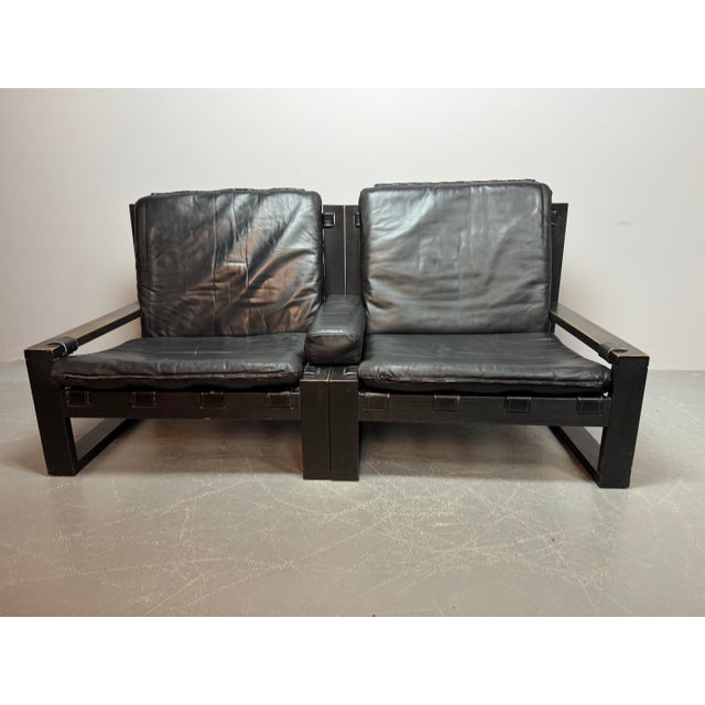 Mid-Century Brutalist Black Leather Lounge Chairs with Black Wooden Frames by Sonja Wasseur, Netherlands, 1970s, Set of 2 For Sale - Image 14 of 14