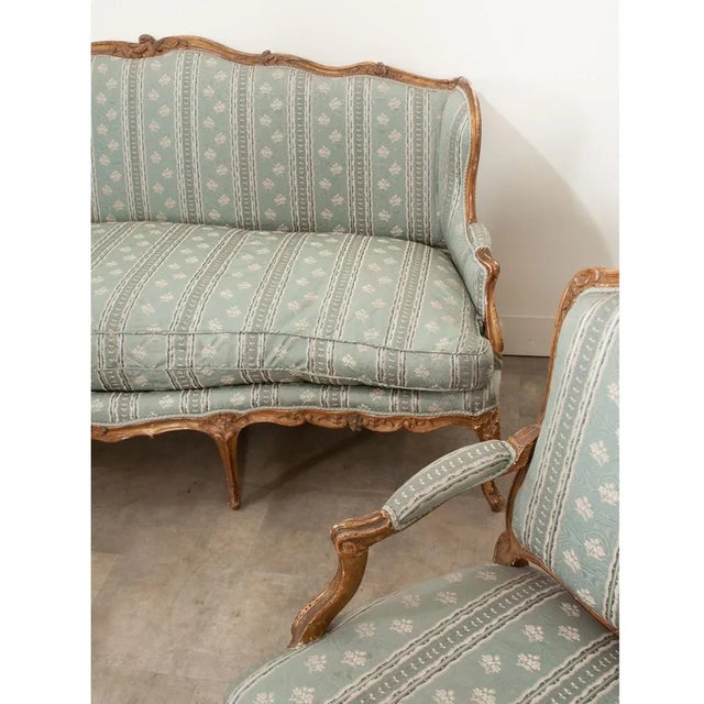 Gold 19th Century Louis XV Style Gilt & Upholstered Parlor Set - Set of 3 For Sale - Image 8 of 12