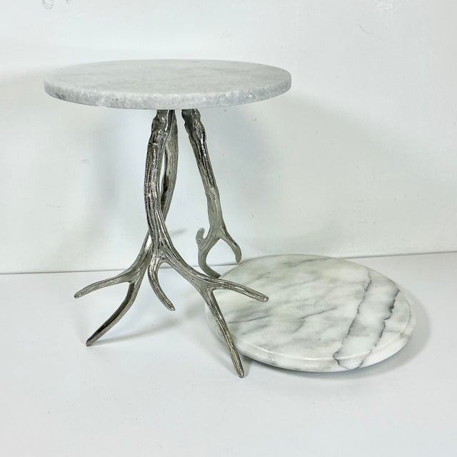 Vintage Hollywood Regency Silver Plated Antlers and Marble Buffet Tiered Serving Platters.. For Sale - Image 11 of 15