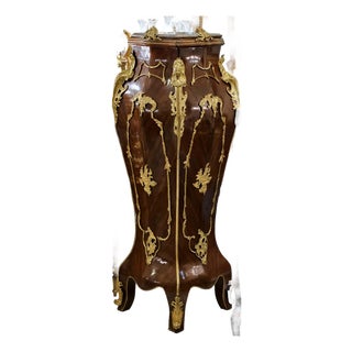 Darkwood Majesty – Louis XV-Inspired Pedestal With Scenic Artwork, Marble Top & Ornate Gold Leaf Details For Sale