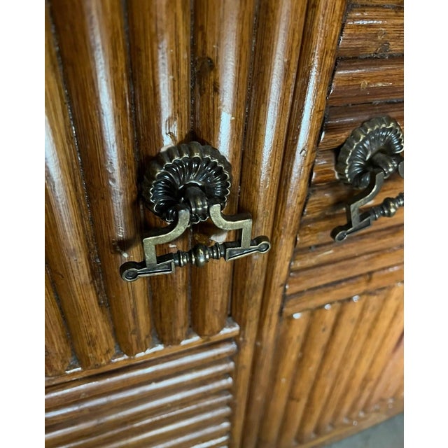 Vintage Bamboo Detailed Console Table With Storage For Sale - Image 4 of 5
