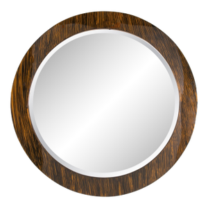Karl Springer Style Round Mirror With Faux Tigers Eye Lacquered Finish
