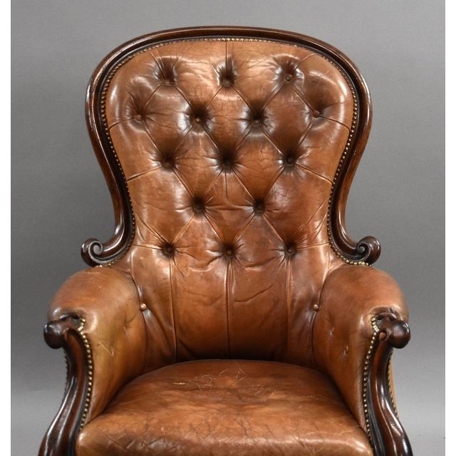 Victorian Leather Armchair, 1880s For Sale - Image 3 of 12