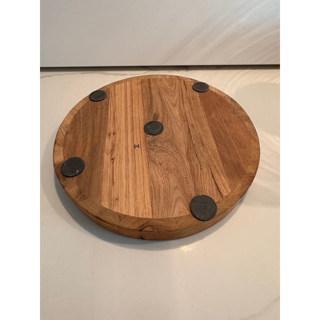 Wood Gorgeous Retired Arteriors Home Milena Glass Hurricane With Wood Base & Polished Stainless Accents For Sale - Image 7 of 10