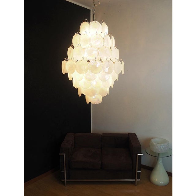 Large Vintage Italian Murano Chandelier with 87 White Alabaster Disks, 1990s For Sale - Image 18 of 18