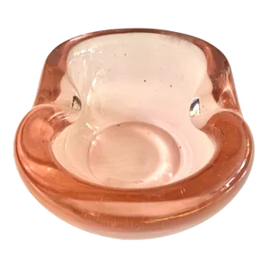 Vintage Modern Minimalist European European Heavy Oval Baby Pink Glass Ashtray / Candy Dish