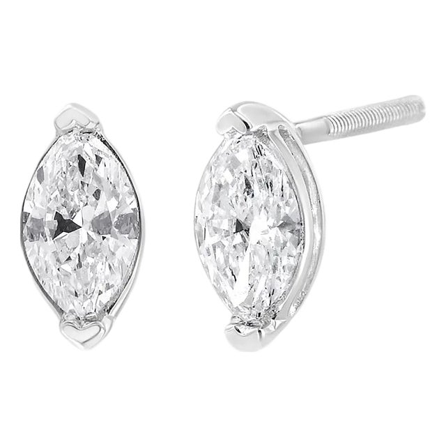 14K White Gold 4/5 Cttw Marquise Lab Grown Diamond Solitaire Stud Earrings For Sale