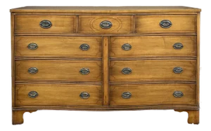 1950s Davis Cabinet Co Federal Style Solid White Mountain Maple 9 Drawer Low Dresser