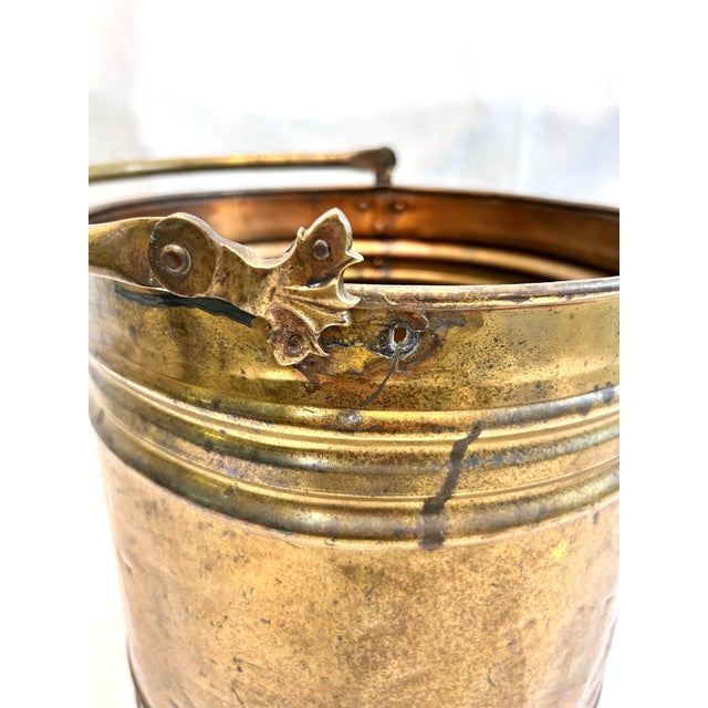 Large 1920s Brass Footed Coal Firewood Bucket With Handle For Sale In Louisville - Image 6 of 10