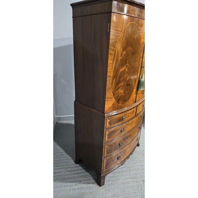 Inlaid Bow Front Linen Press, 1910s For Sale - Image 6 of 16