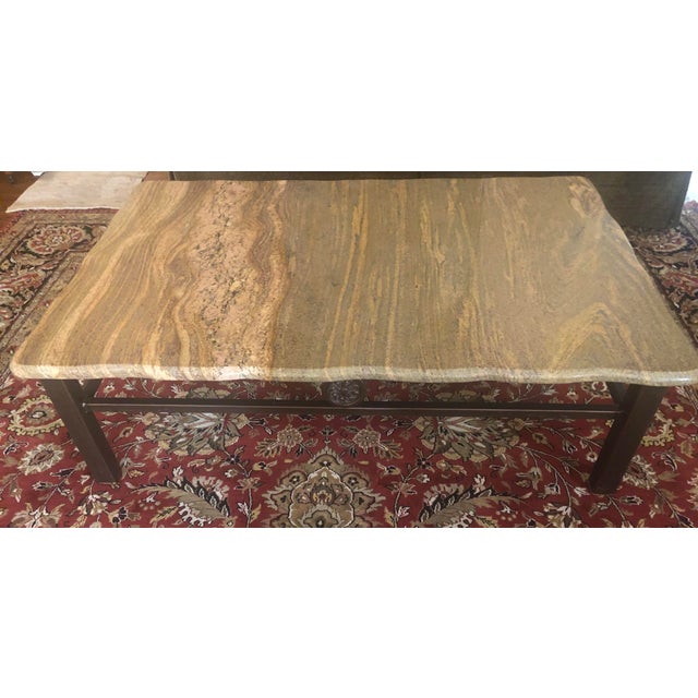 Transitional Granite and Iron Custom Made Coffee Table For Sale - Image 3 of 8
