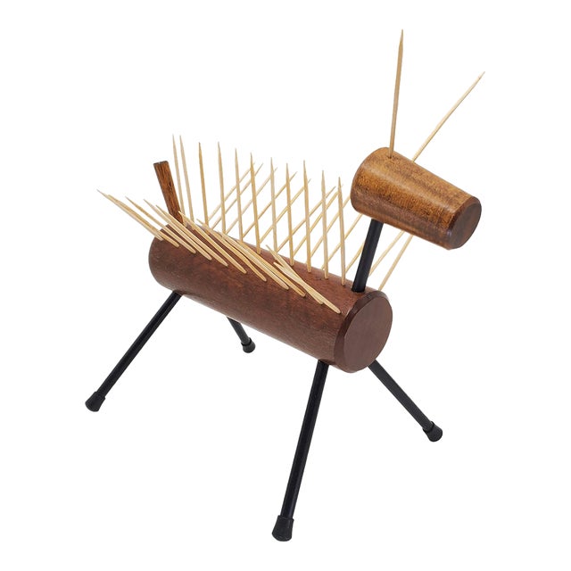 Sculpture Teak Cocktail Pick Holder Dog For Sale