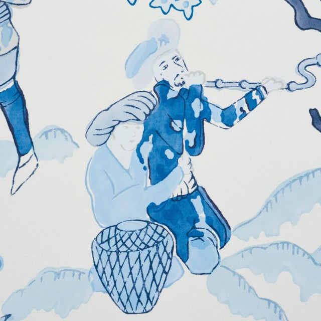 Contemporary Schumacher Persian Lancers Wallpaper in Porcelain , Sample For Sale - Image 3 of 6