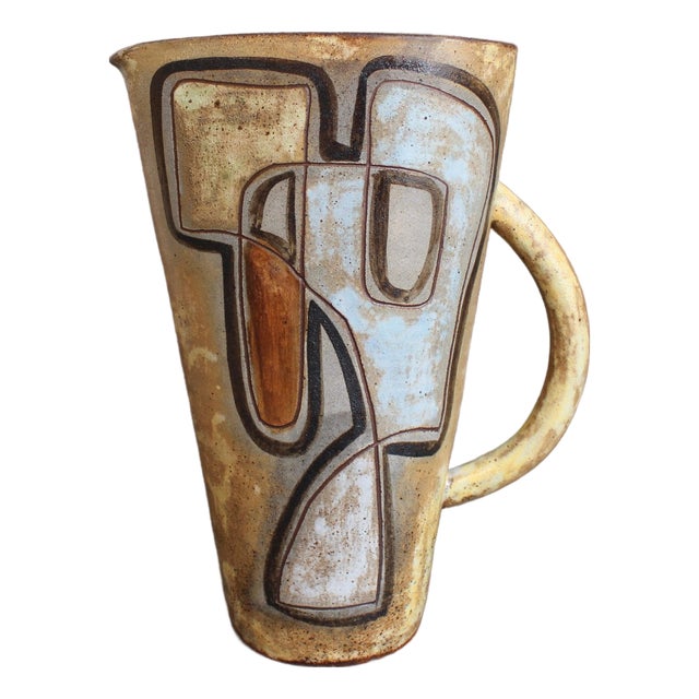 Vintage French Ceramic Pitcher with Abstract Motif by Alexandre Kostanda, 1960s For Sale