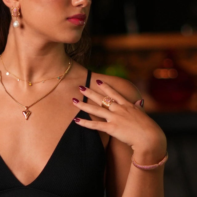 Elegant Ruby & Gold Fashion Design Bangle Bracelet For Sale - Image 4 of 7