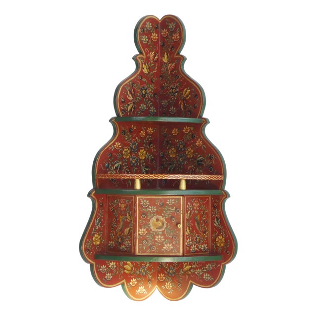 Vintage Hand Painted Red Wall Corner Cabinet, 1960s For Sale