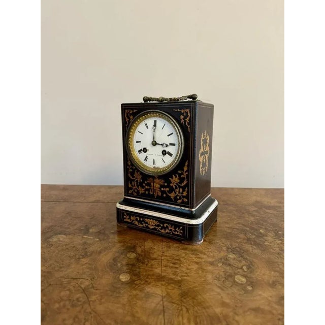 Antique Marquetry Inlaid Mantle Clock, 1840s For Sale - Image 8 of 10