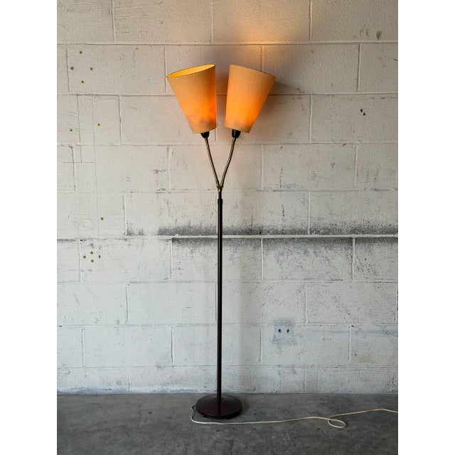 Mid-Century Modern Metal Floor Lamp With Dual Textured Shades Mid-Century Modern 1950s For Sale - Image 3 of 10