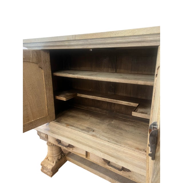 French French Provincial Hand-Carved Bleached Oak Bar or Curiosity Cabinet For Sale - Image 3 of 10