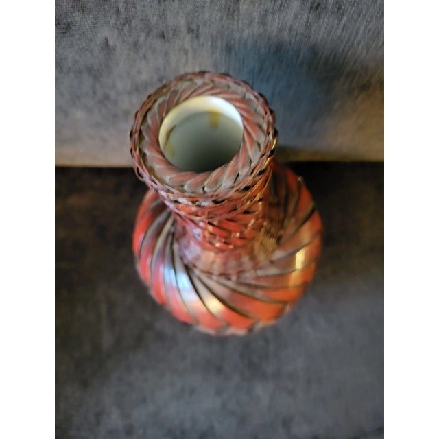 Mid-Century Modern Vintage Late 20th Century Red Wicker Vase For Sale - Image 3 of 4