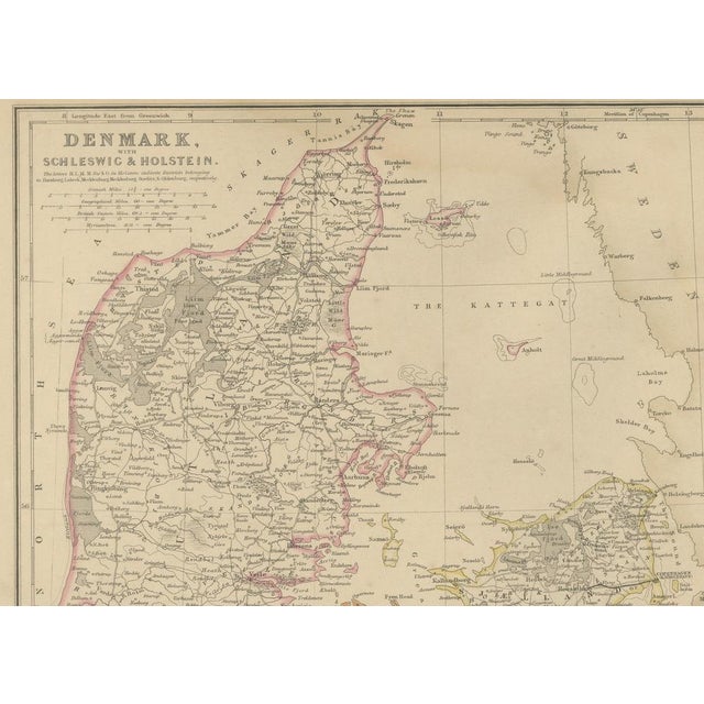 Denmark with Schleswig & Holstein, Iceland, Greenland, Antique Map, Blackie 1860 For Sale - Image 9 of 10