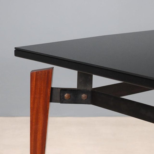 Vintage Table in Mahogany and Metal with Glass, 1960s For Sale - Image 4 of 8