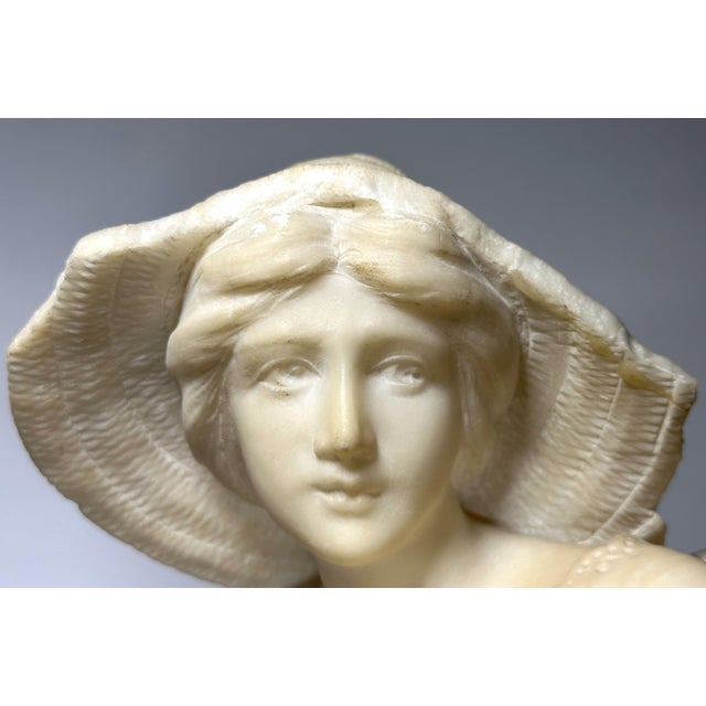 Alabaster 19th Century Adolfo Luchini Alabaster Sculpture: Italian Harvest Maiden, 20" For Sale - Image 8 of 10