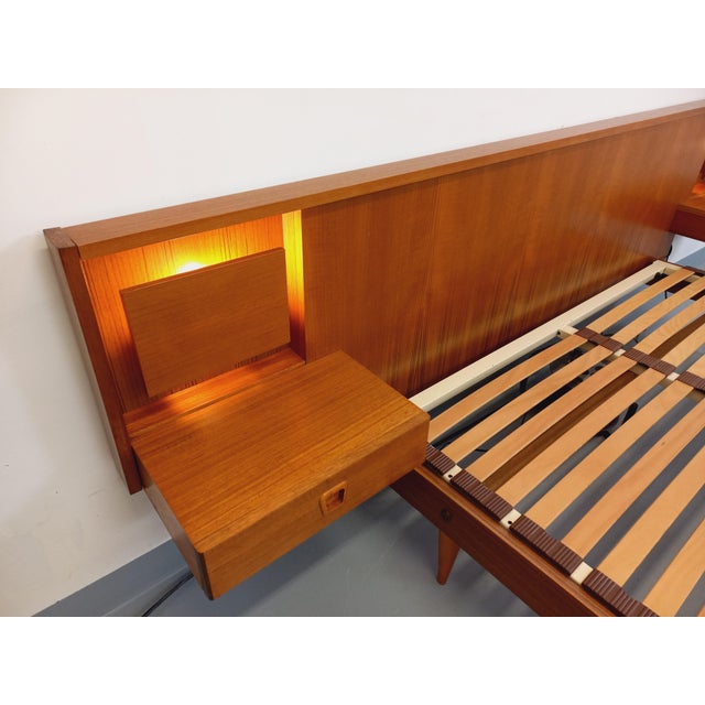 Vintage Scandinavian Style Double Bed in Teak with Integrated Illuminated Bedside Tables and Slatted Base, 1960s For Sale - Image 9 of 18