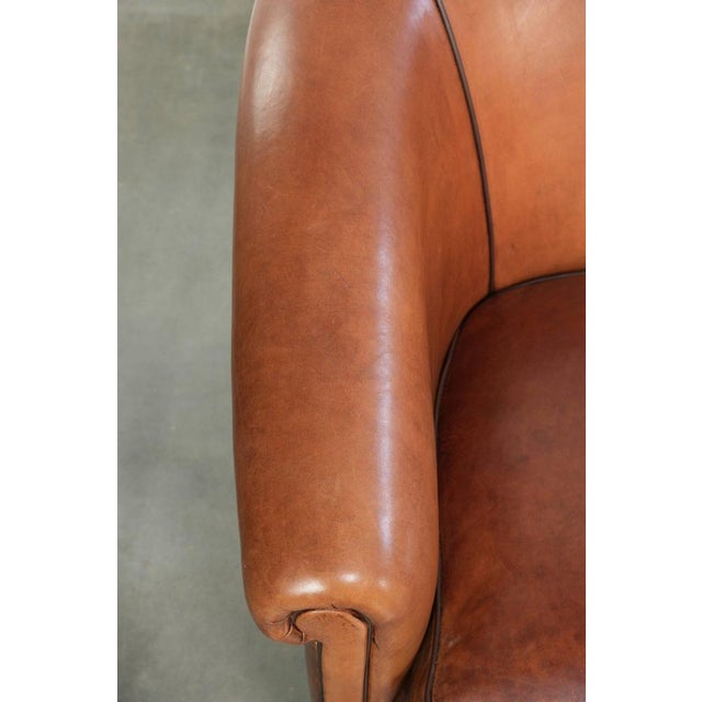 Textile Sheepskin 2-Seater Sofa with Warm Cognac Brown Color Scheme and Finish with Black Piping For Sale - Image 7 of 15