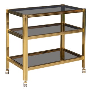 Vintage Brass and Smoked Glass Drinks Trolley from Maison Jansen, 1970 For Sale