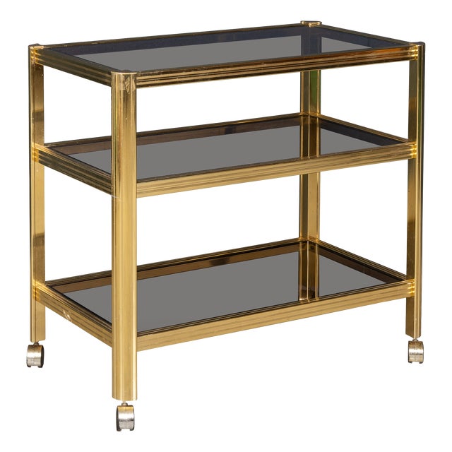 Vintage Brass and Smoked Glass Drinks Trolley from Maison Jansen, 1970 For Sale