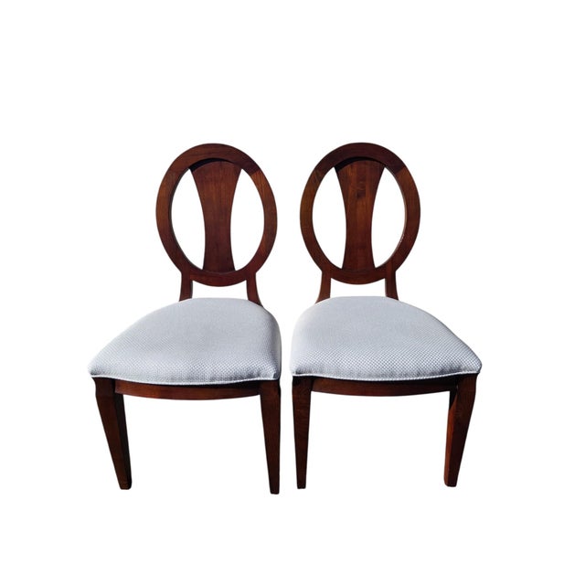 1990s Ethan Allen Horizons Dining Side Chair Pair Wood Oval Slat Back Accent Living Room For Sale In Philadelphia - Image 6 of 15
