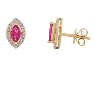 Halo Diamond Ruby Marquise Shape Stud Earrings for Her- a Pair For Sale