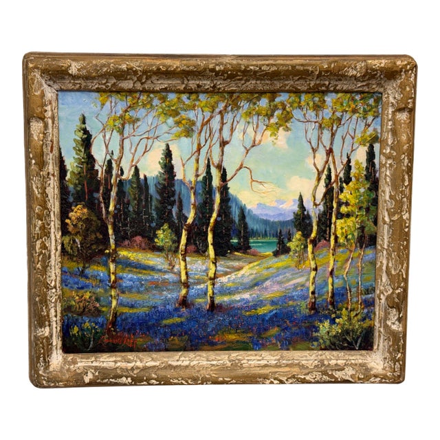 Harry Leonard Lopp Lakeside Landscape Oil Painting, Vintage For Sale