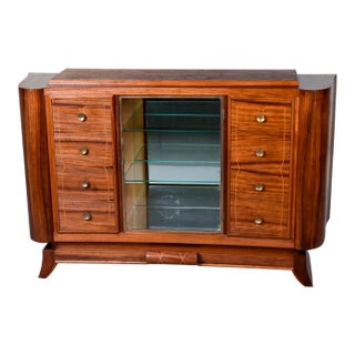 French Art Deco Rosewood Veneer Cabinet With Eight Drawers and Glass Display Case For Sale