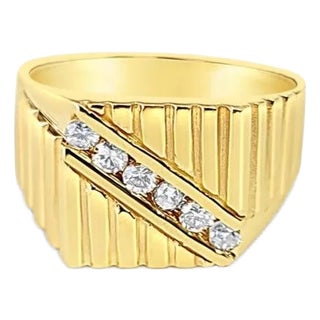 Diagonal Diamond Mens Wedding Band .36cttw 14k Yellow Gold, Size 9 For Sale