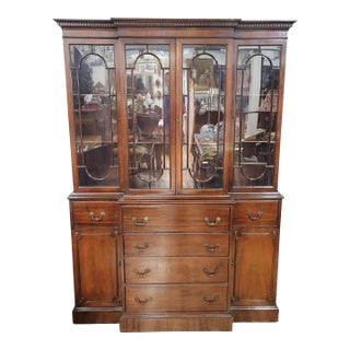 Vintage American Mahogany Curio & Desk Interior Breakfront For Sale