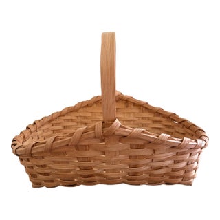 Vintage Split Oak Gathering Basket With Warm Patina For Sale