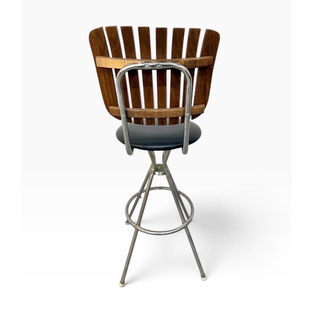 Mid-Century Modern Umanoff Style Slatted Swivel Bar Stools - Set of 4 For Sale In Philadelphia - Image 6 of 6