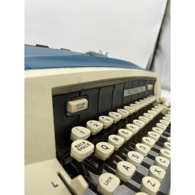 Mid 20th Century Vintage Blue Royal Precision Portable Typewriter With Case For Sale - Image 5 of 12