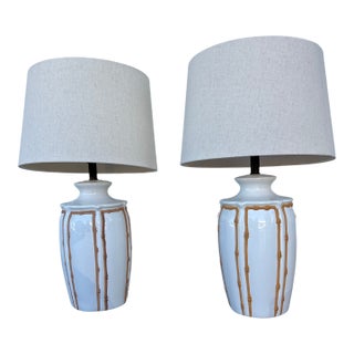 Mid 20th Century Mid-Century Modern Faux Bamboo Ceramic Table Lamps - a Pair For Sale